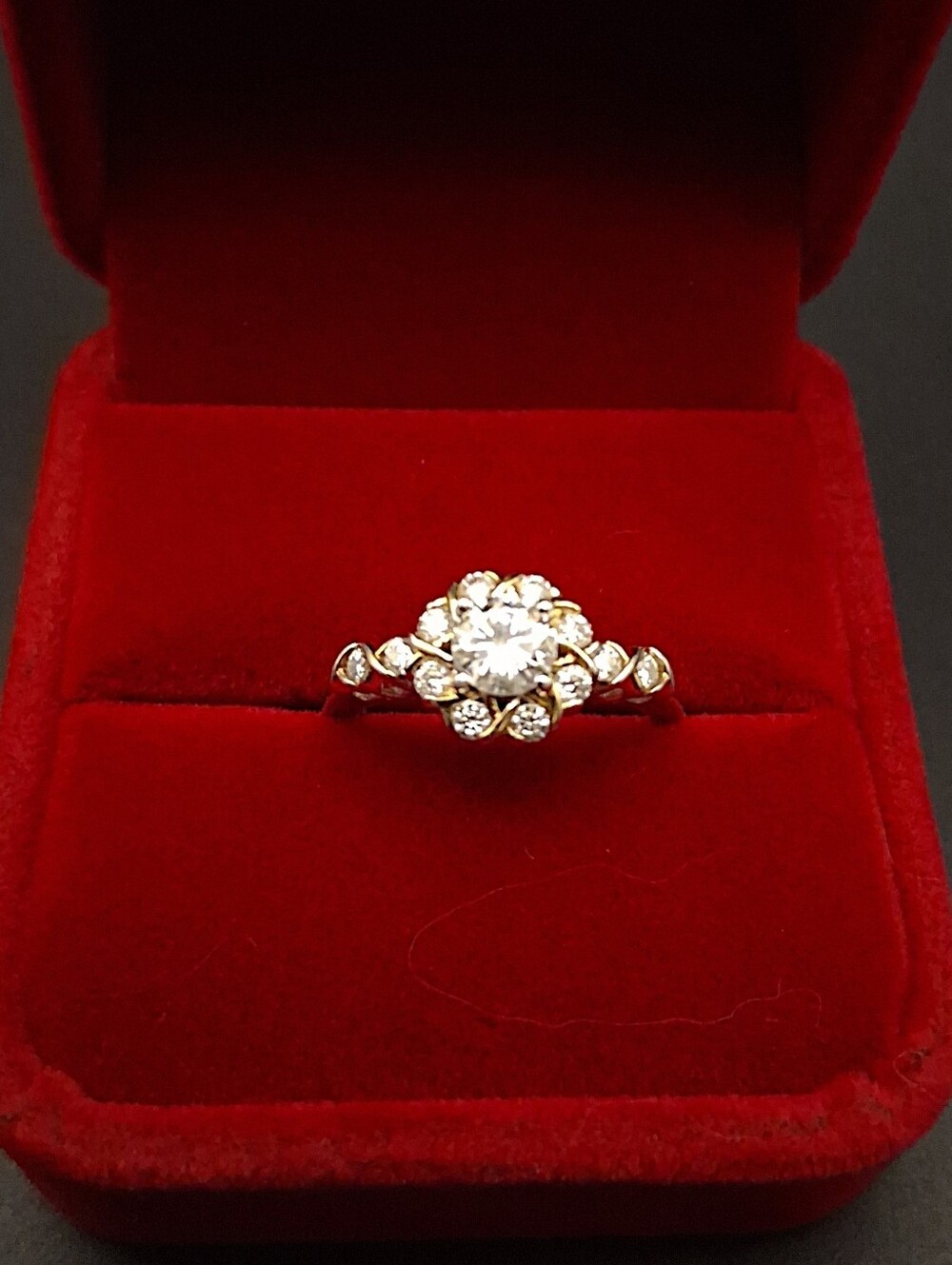 0.75 ctw Genuine Moissanite Ring in in 18K YG and Rhodium Over Sterling Silver